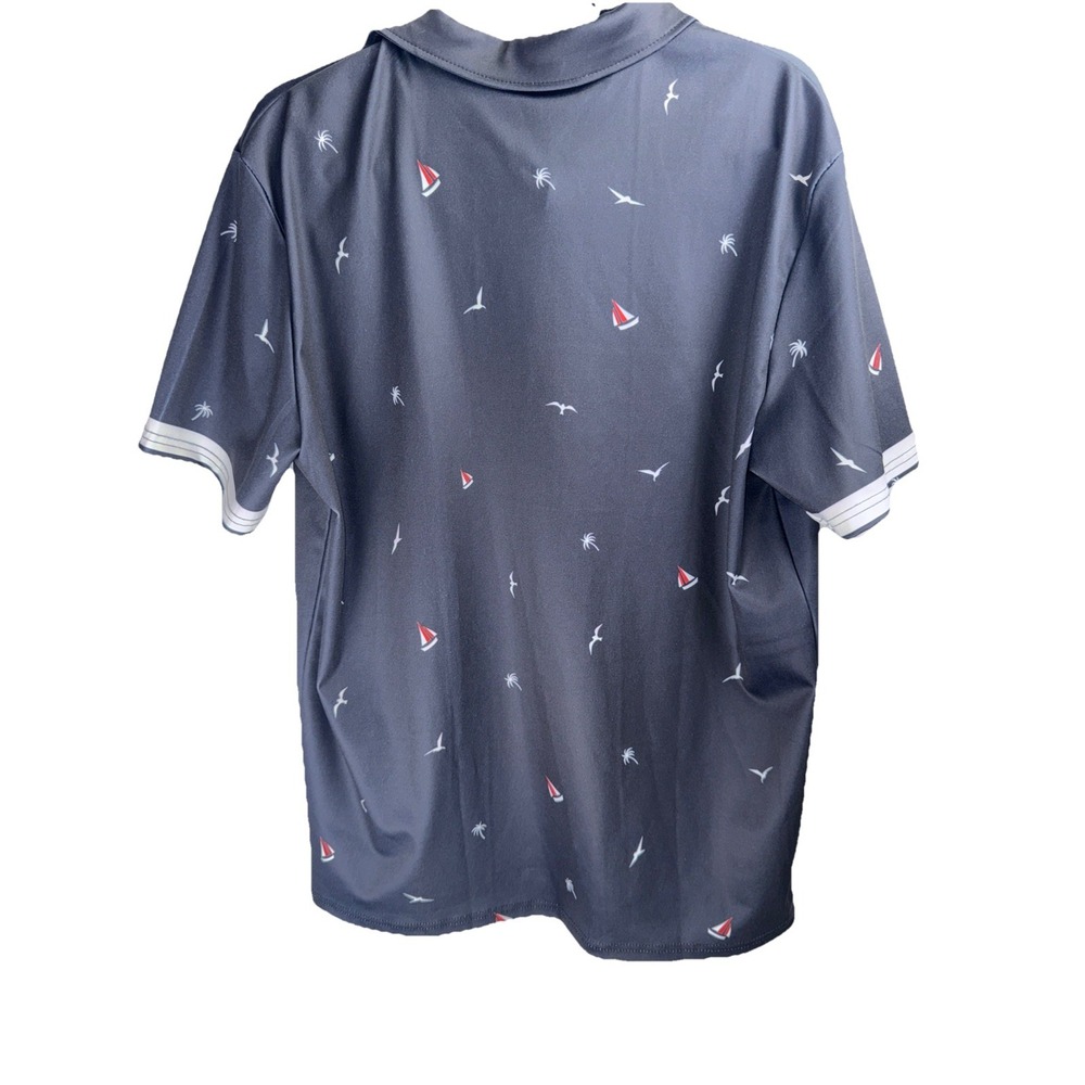 Men's short sleeved polo shirt summer fashion printed sports T-shirt, navy blue - Picture 8 of 8